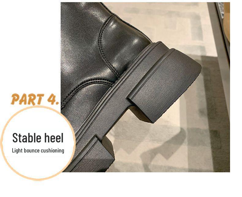 Women's Black Thick-Soled Martin Boots - 2025 Autumn British Style, Height-Increasing Round-Toe, Trendy and Versatile.