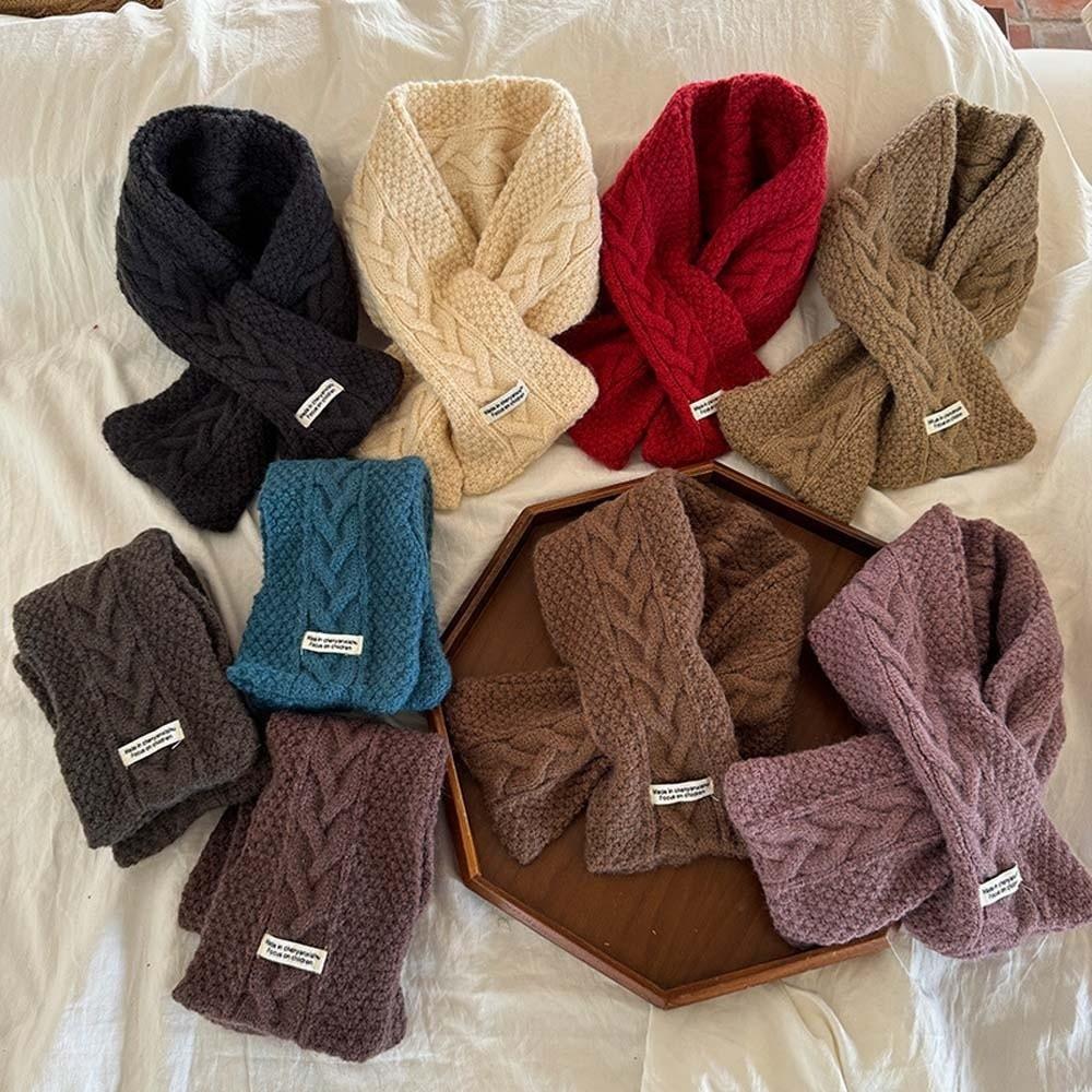 Trendy Children Knitted Scarf Elastic Winter Cross Muffler  for 2-8 Years Old