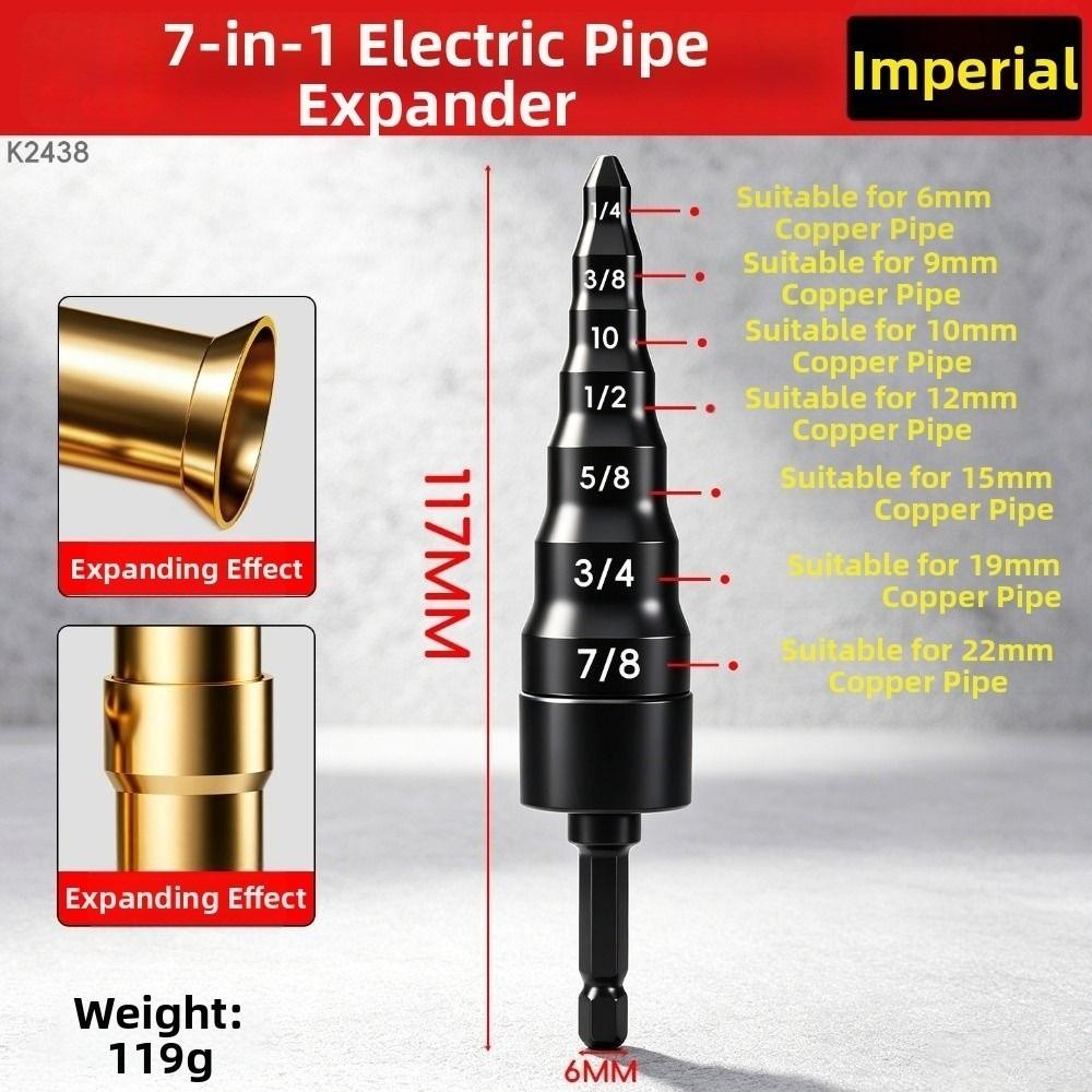 Hexagonal Shank Copper Pipe Expander 7 In 1 Tube Expanding Tool Tube Expander Air Conditioner Imperial