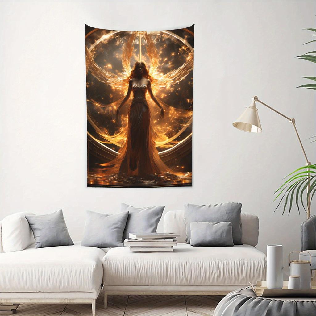 Divine Angel Tapestry Radiant Wings Golden Glow Celestial Beauty Spiritual Aura for Ethereal and Inspiring Home Decor