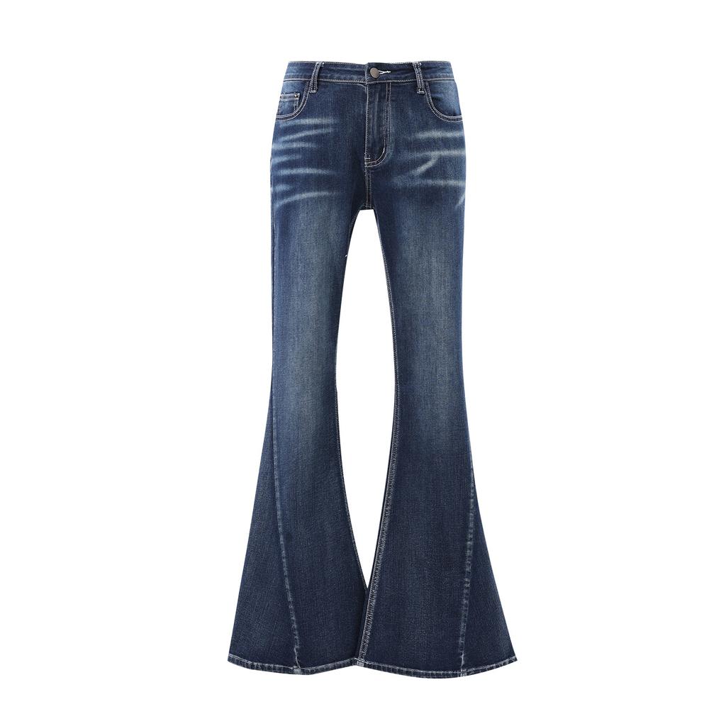 New product, Korean group ancient and spicy, fashionable and thin elastic flared pants, denim micro-pull pants for women
