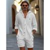 Men Solid Color Hooded Casual Long Sleeve Shirt And Shorts Set