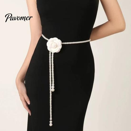 Elegant Flower Waistband Camellia & Faux Pearl Waist Belt for Women, Adjustable Belt, Accessory Chain, Wedding Dress Bridal Party Daily Wear Fashion