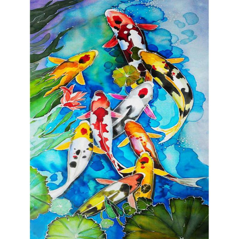 New! Diy 5d Diamond Painting Kit Koi Fish Lotus Lake Picture Handmade Mosaic Art Picture Home Decor