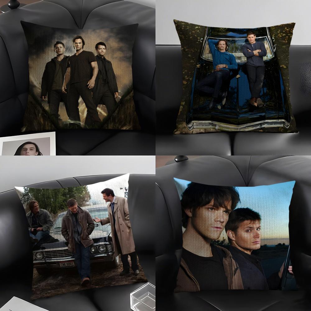 SSupernatural TV Series Cushion Cover Natural Linen Organic Fabric DoubleSided Printing Sofa Home Decor Gift Pillow Case