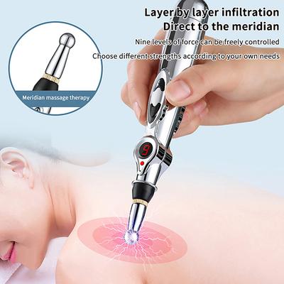 Electric Massage Pen Adjustable For Body Back Hand Massage Press And Relax Muscles, Charge Powered Silver