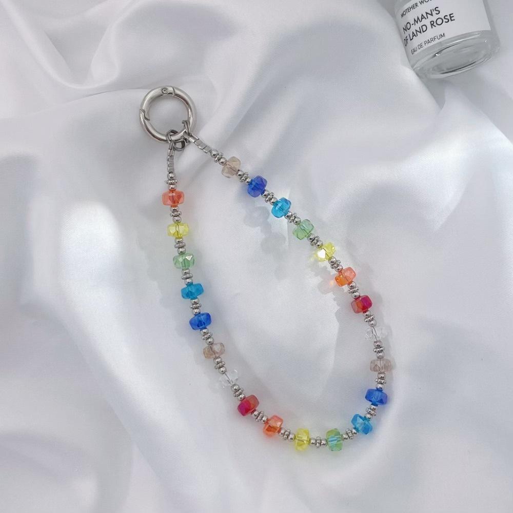 

INS wind color crystal beads fashion anti-lost hand carry diagonal cross neck pendant mobile phone chain