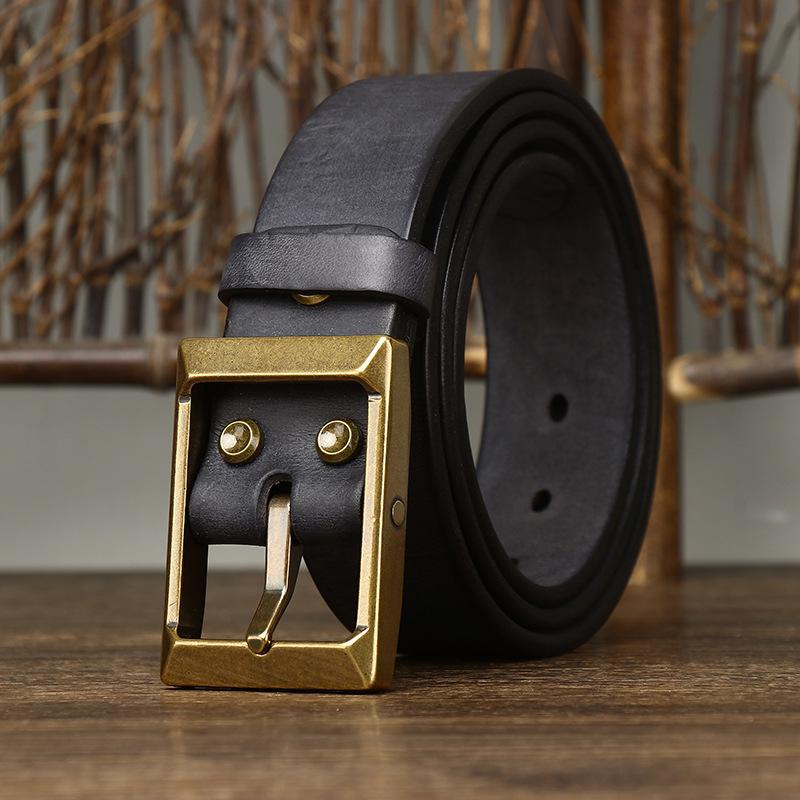2024 Thickened First-Layer Cowhide Copper Buckle Belt Men'S Genuine Leather Trend Versatile Tough Guy Jeans Belt