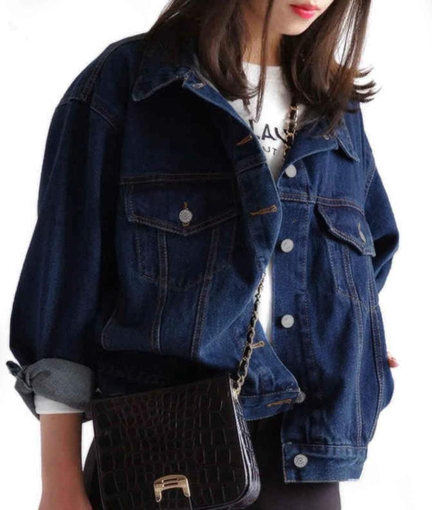 of Denim Stylish Everyday Going Long Denim L (Song Song) Women's Jacket, Outerwear, Top, Body-Concealing, Slimming, Casual, Adult, Commuting, School,