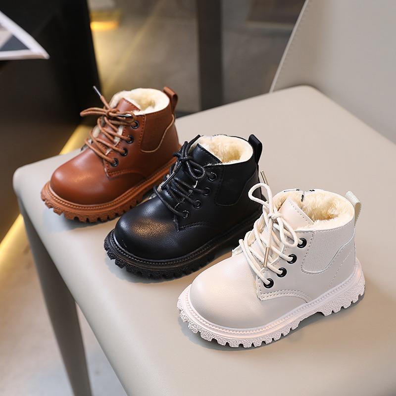 New Winter Children's Fashion Plush-Lined British Short Boots – Boys' Side-Zipper Trendy, Girls' Snow Boots