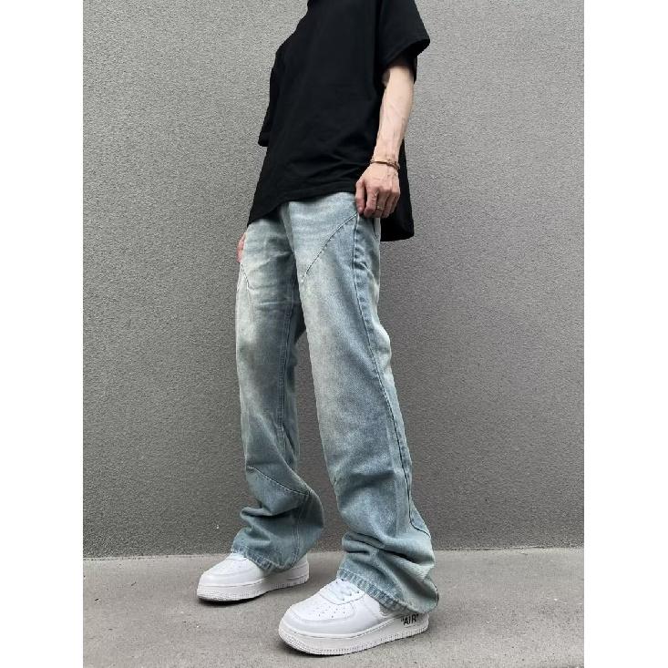 Autumn And Winter New American High Street Washed Light Colored Jeans For Men And Women Straight Leg Slightly Flared Loose Wide Leg Pants