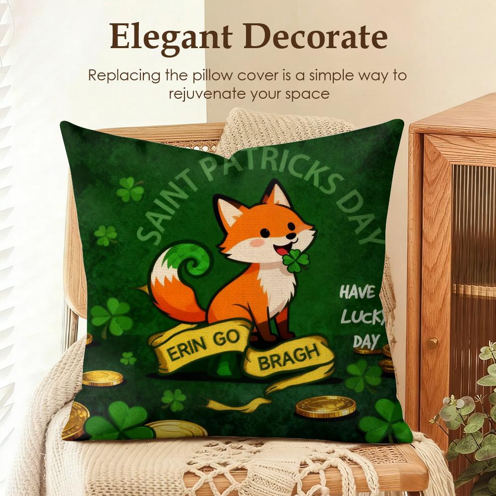 Classic Saint Patrick Day Cushion Cover Cool Natural Linen Cushion Cover DoubleSided Print Breathable Sofa Home Decor