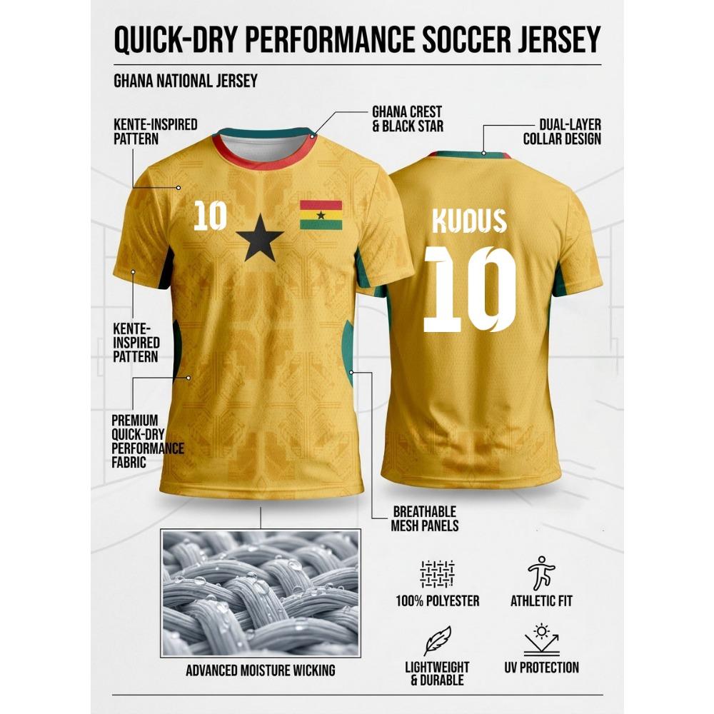 Ghana 2026 Auswärts-Sportoberteil für Erwachsene, Anti-Haft-Schweiß, super atmungsaktiv, hochauflösende Sublimation, Fan-Kurzarmshirt