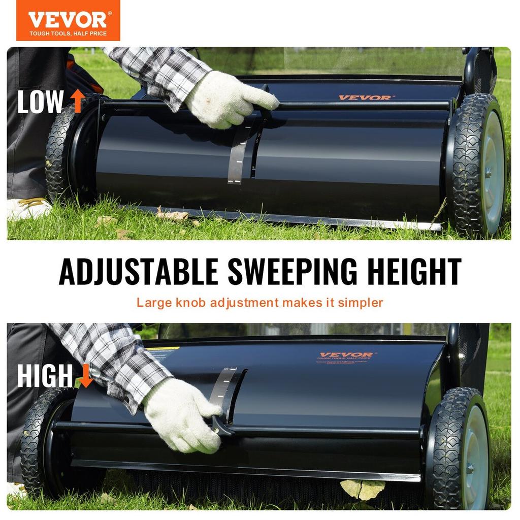 Push Lawn Sweeper, 26-inch Leaf & Grass Collector, Strong Rubber Wheels & Heavy Duty Thickened Steel, Durable to Use with Large Capacity 7 cu. ft.