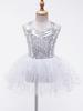 Girls Sleeveless Dance Dress with Shiny Sequins Crisscross Back and Tutu Mesh Skirt