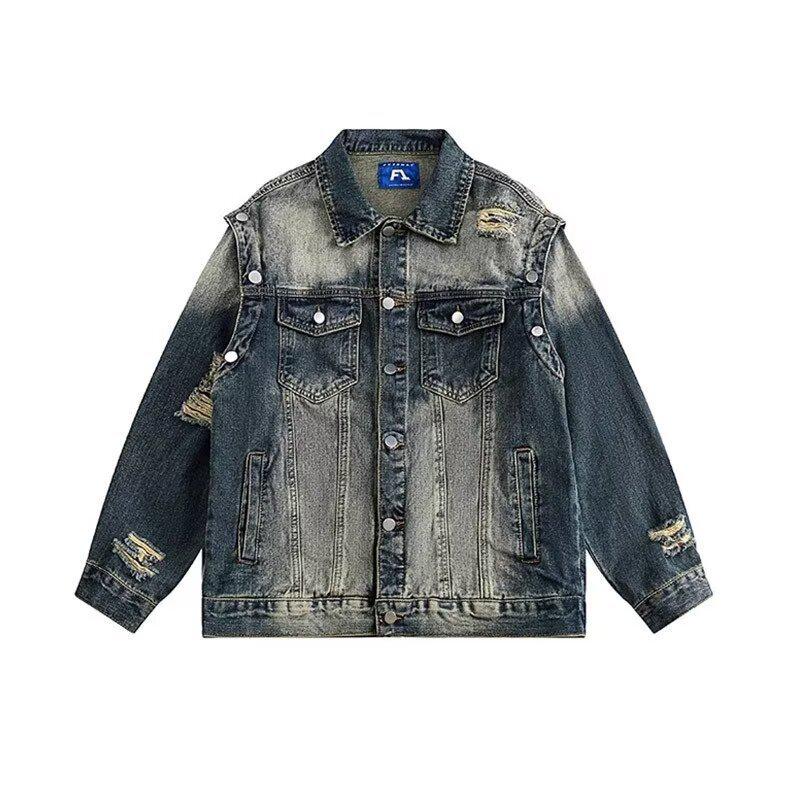 Unisex Retro Denim Motorcycle Jacket: Autumn/Winter Casual Trend, Loose Fit with Lapel