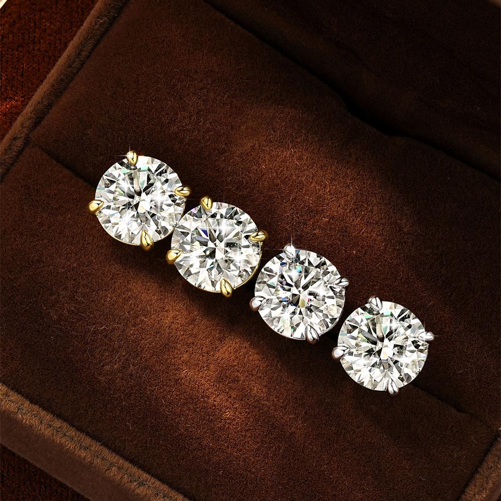 New 14K Gold Filled Moissanite Stud Earrings for Women & Four Claw Earrings Engagement Wedding Anniversary Party Gift