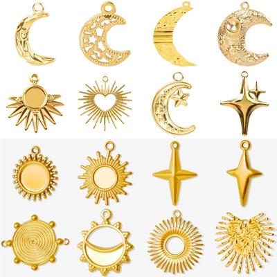 6 pièces/Lot Charme Pendentif Soleil Lune Étoile Acier Inoxydable PVD Charms Pour la Fabrication de Bijoux Matériaux Croissant en Gros Pour Faire des Bracelets
