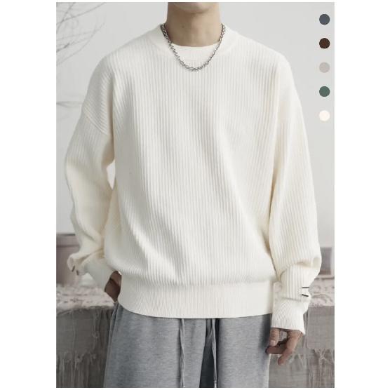 Hong Kong Style Long Sleeve Wool Sweater Men's and Women's Loose-Fitting Casual round-Neck Pullover Sweater Men's Cotton Knitwear