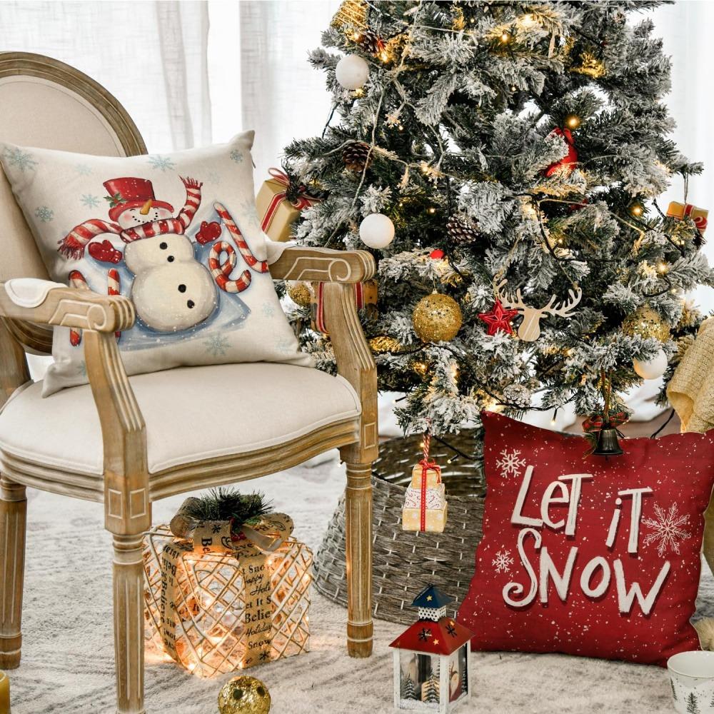 Christmas Themed Pillow Covers: Snowman, Let it Snow, Merry Christmas, Santa Skiing Sofa bed cushion cover,home decoration