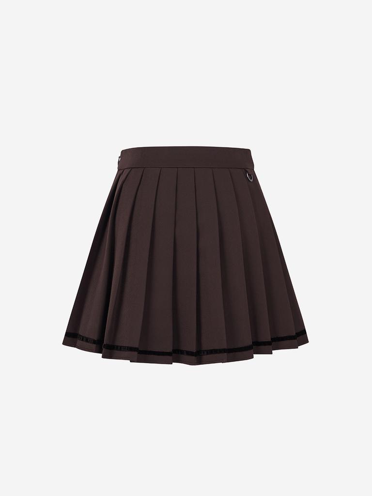 Road Roar Line Pleated Skirt Brown