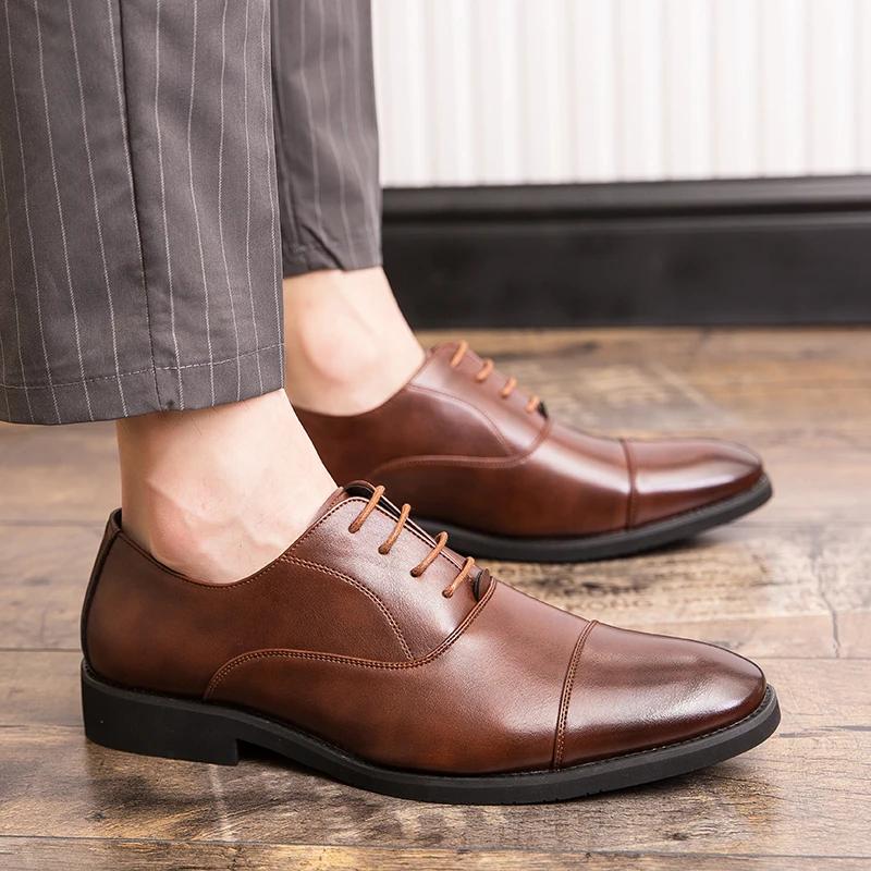 Luxury Business Leather Oxford Shoes Men Breathable Rubber Formal Dress Shoes Male Office Wedding Flats Footwear Mocassin Homme