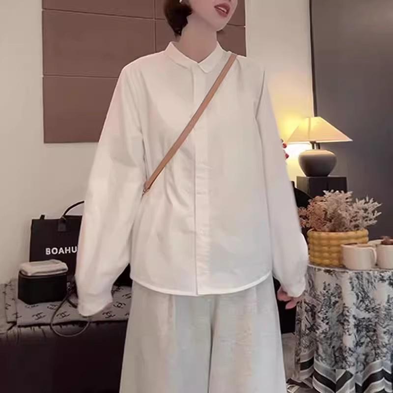 Women's Korean-Style Loose White Long-Sleeved Shirt – Versatile Lapel Design for Spring/Autumn 2026