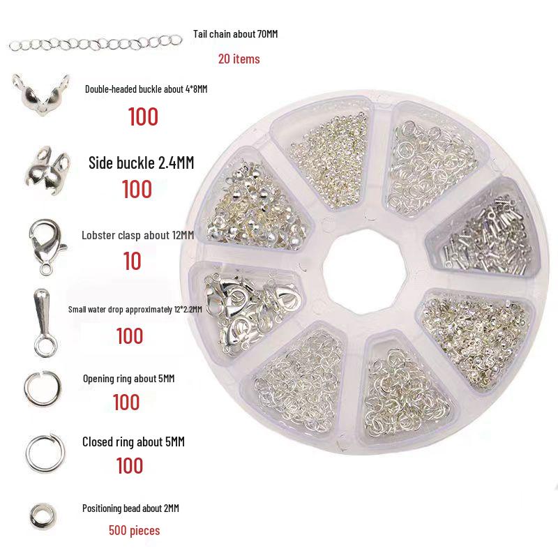 DIY Jewelry Making Set: Tail Chains, Lobster Clasps, Jump Rings, Crimp Beads, Stoppers, and Teardrop Pendants.