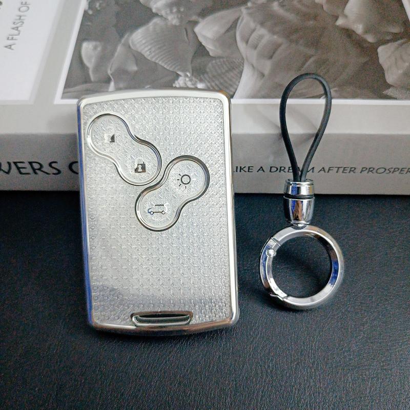 Weißer Diamant TPU für Renault Duster Captur Clio Logan Megane Koleos Scenic Nema Fluence Zoe Autoschlüsselhülle Abdeckung Fernschlüsselkarte white
