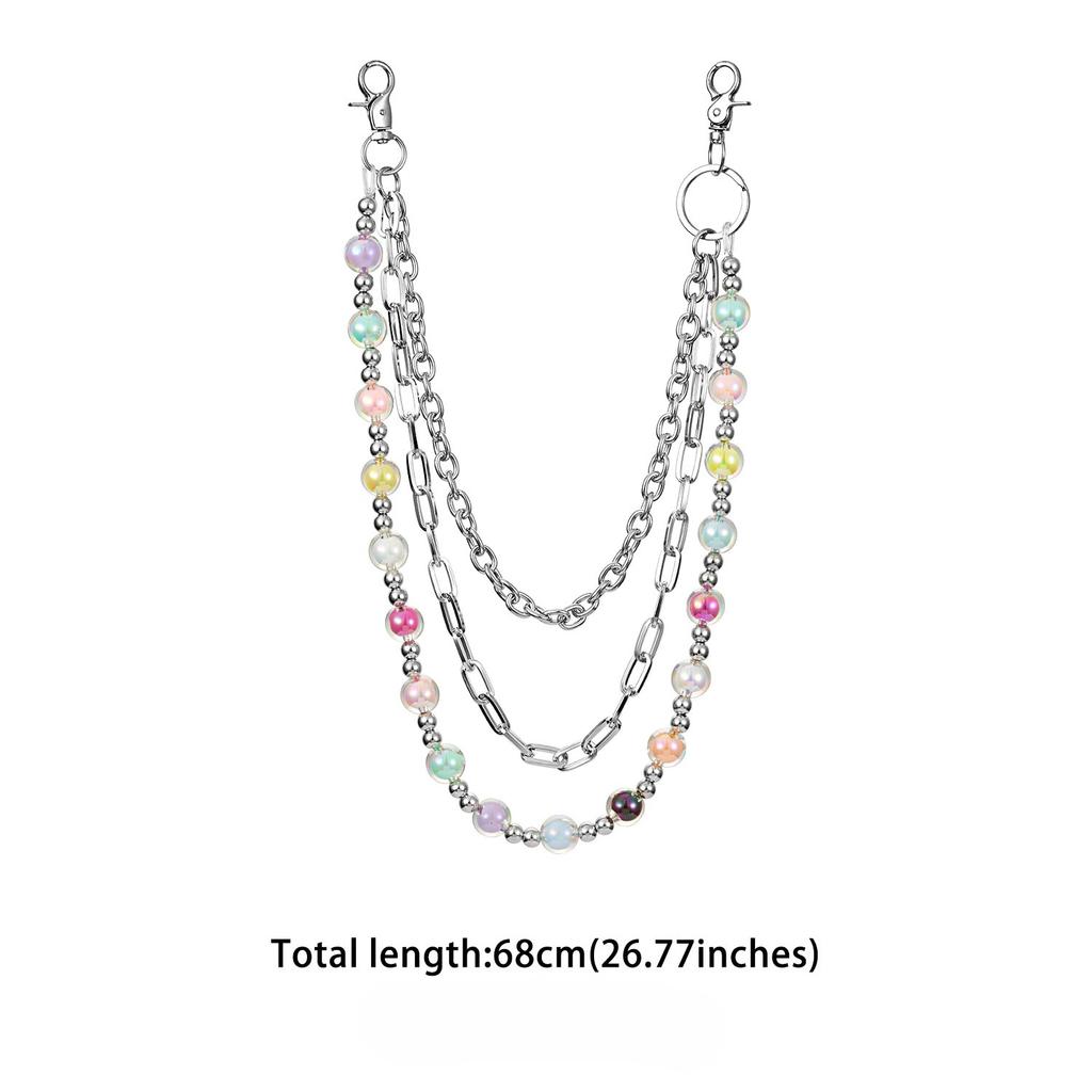 Three-layer Colored Round Bead Trouser Chain Hip-hop Women's Jeans Chain Waist Chain Jewelry Trouser Chain