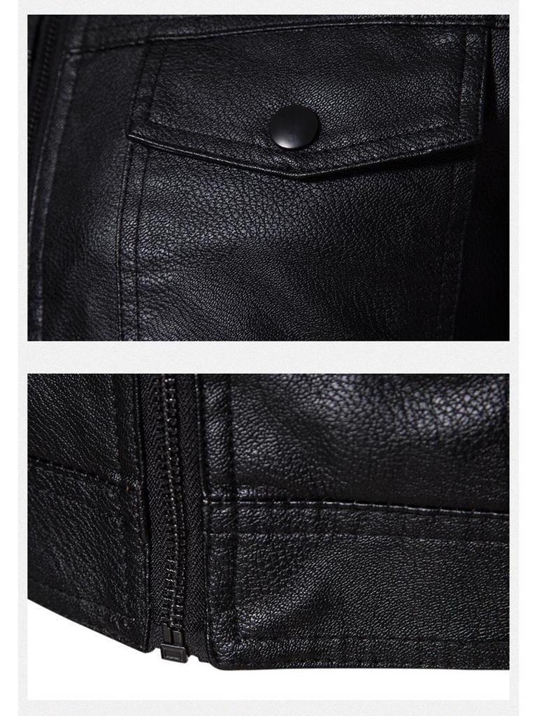 2023 Men's Lapel PU Leather Jacket - Thickened Velvet for Light Business Casual Autumn/Winter Wear
