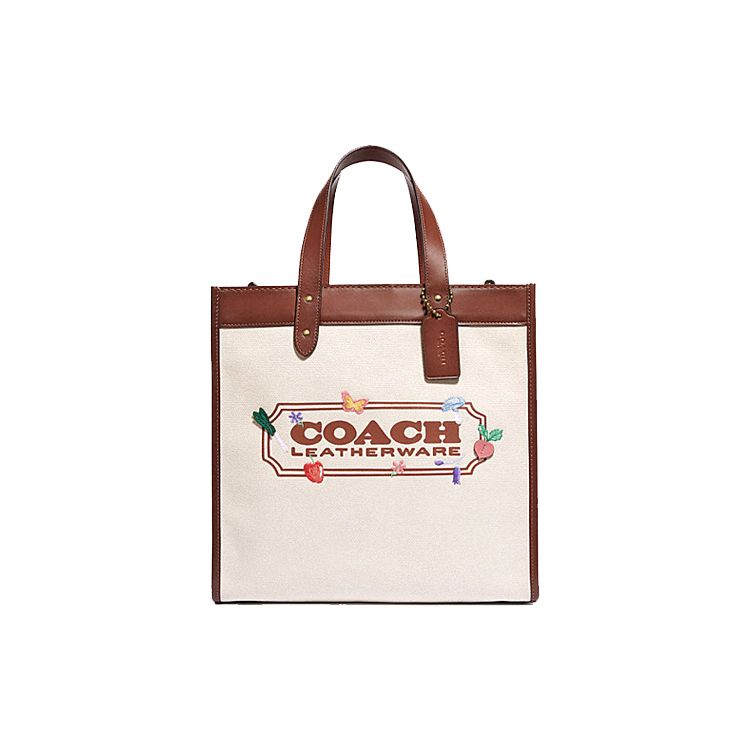 

Coach Field 30 Vertical Garden Embroidery Badge Leather Tote Bag Women tote Red-Brown Cream C2774-B4NA Basic Set (Bag+Dust Bag)