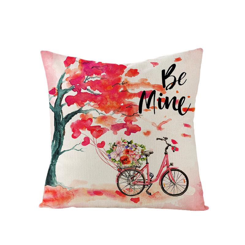 Valentine's Day Pillowcase Linen Print Home Living Room Sofa Cushion Cover Bedroom Bedside Pillowcase
