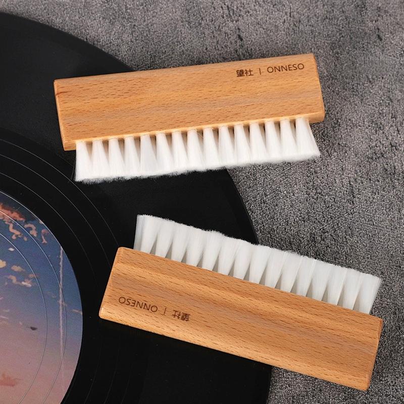 Vinyl Record Dust Cleaning Brush Natural Beech Handle Soft Bristle Anti-Static Cleaner Dust Remover Accessory Record Cleaning To