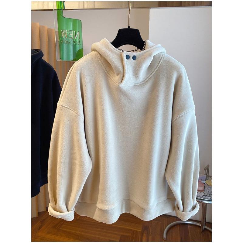 New Hooded Autumn Winter All-in-one Velvet Double-sided Polar Fleece Thermal Sweatshirt for Women Loose Thickened Top Pullover