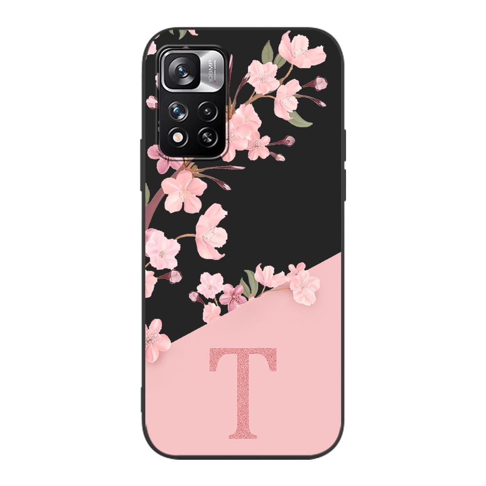 

Cherry Blossom Pink Letter Case for Xiaomi Redmi Note 9S 9 8 10 11 Pro 9C 9A 7 8T 7A 8A 10S 11T 11E 9T Black Soft Phone Cover Redmi K40