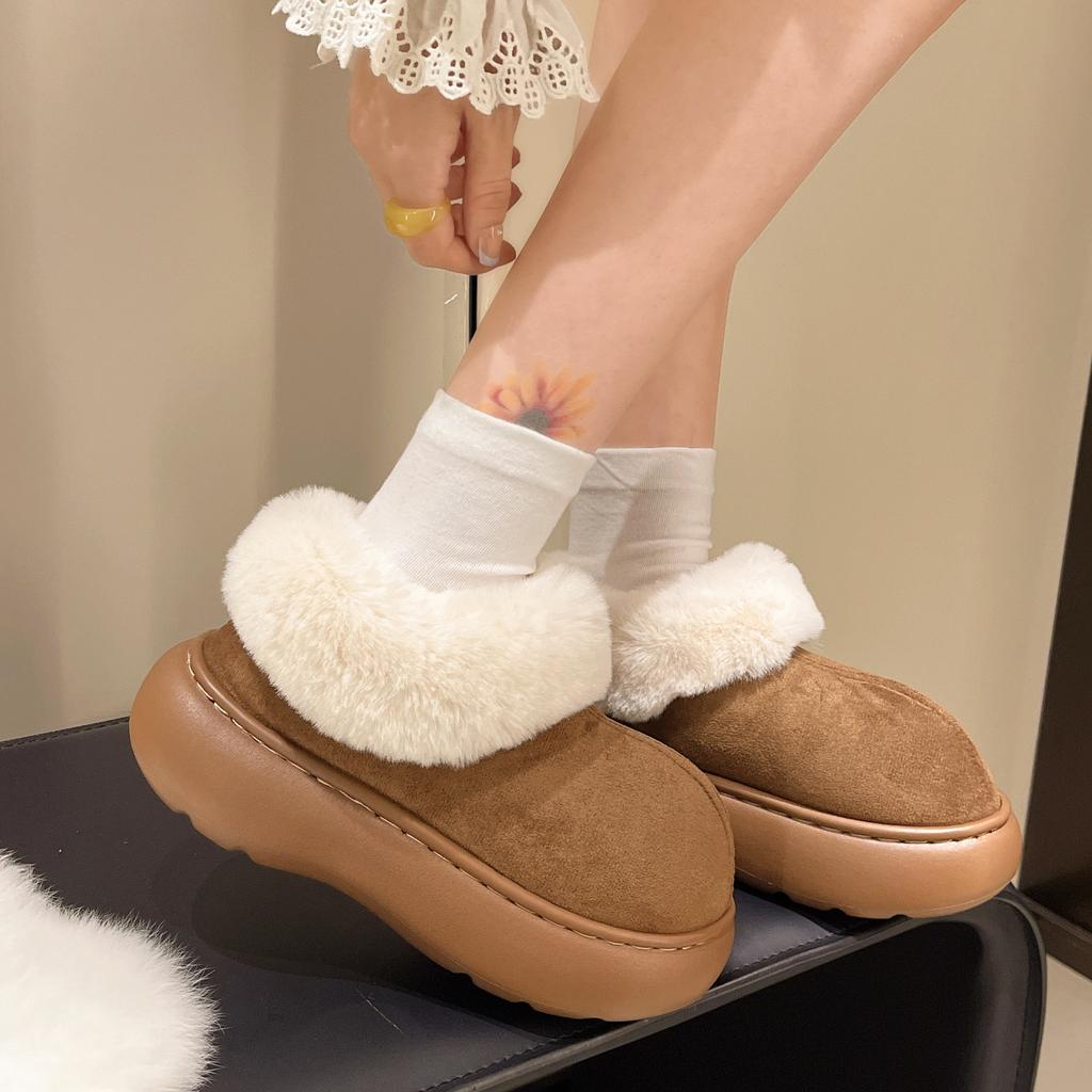 Big head thick-soled snow boots for women's autumn and winter new one-pedal cotton shoes with integrated fur and plush warm fluffy shoes