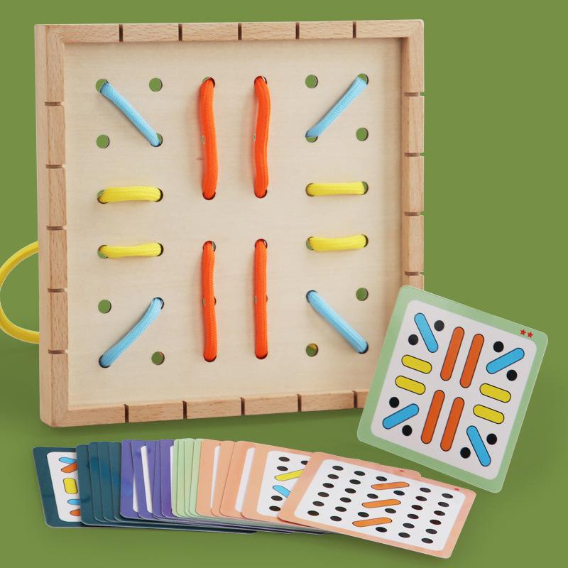 2 In 1 Logical Thinking Development Toy, Concentration Training Teaching Aids Elastic Rope And Threading Rope Game With Cards