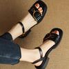 Fashion Women's Sandals Hot Sale Leather Low Heels Casual Women Metal Decoration Low Thick Heels Summer Walk Sandals