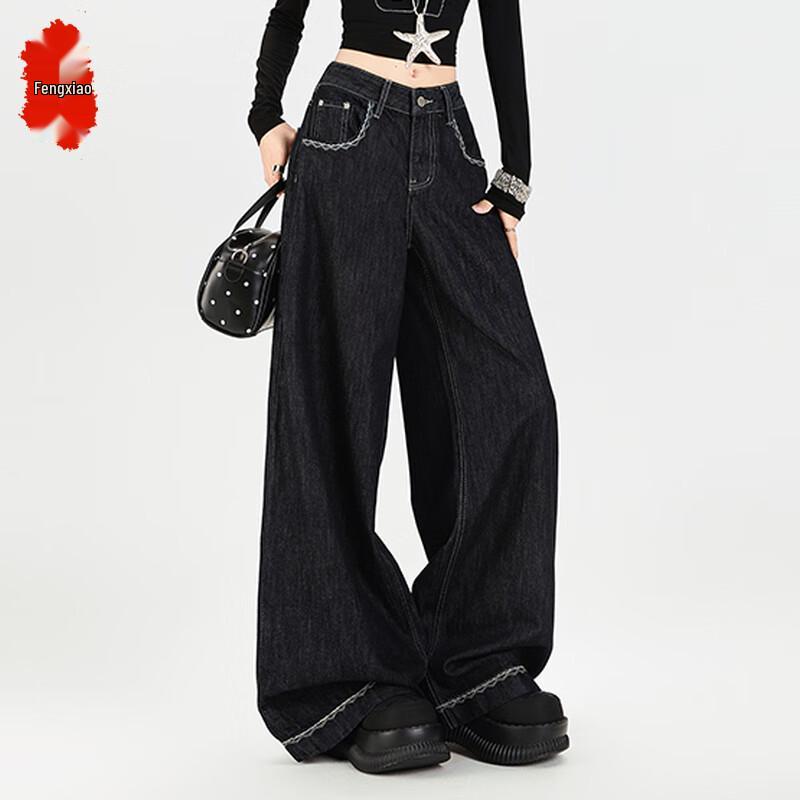 

Женские джинсы деним с высокой талией и широкими штанинами от Fengxiao 2XL