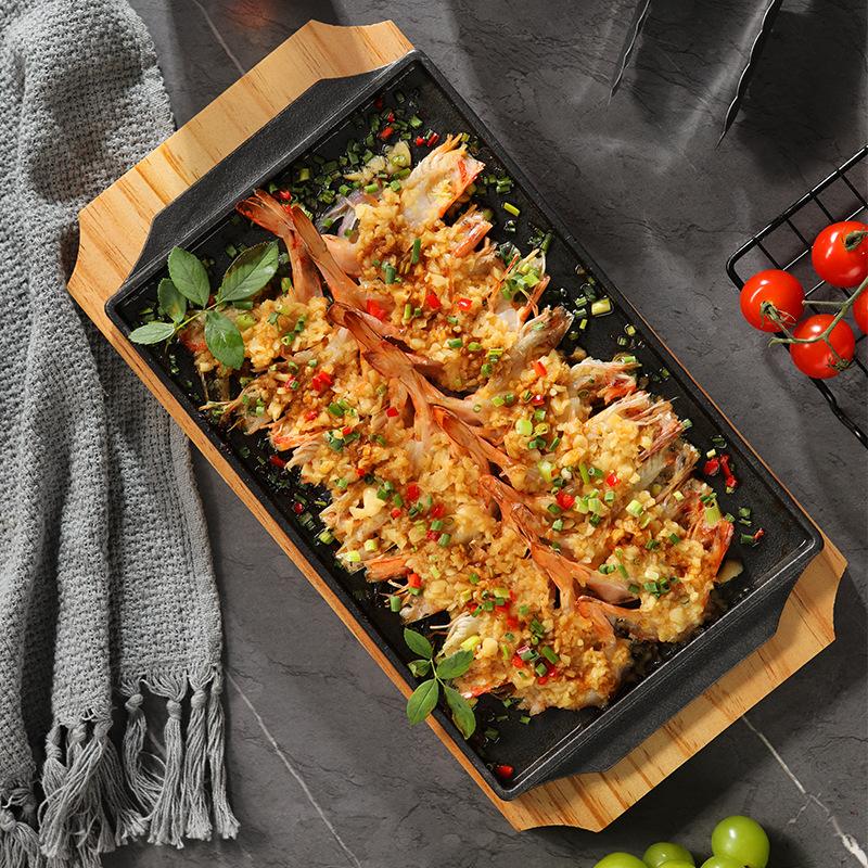 Rectangular restaurant, thickened cast iron plate baking tray, household grilled fish plate, grilled meat plate, steak plate