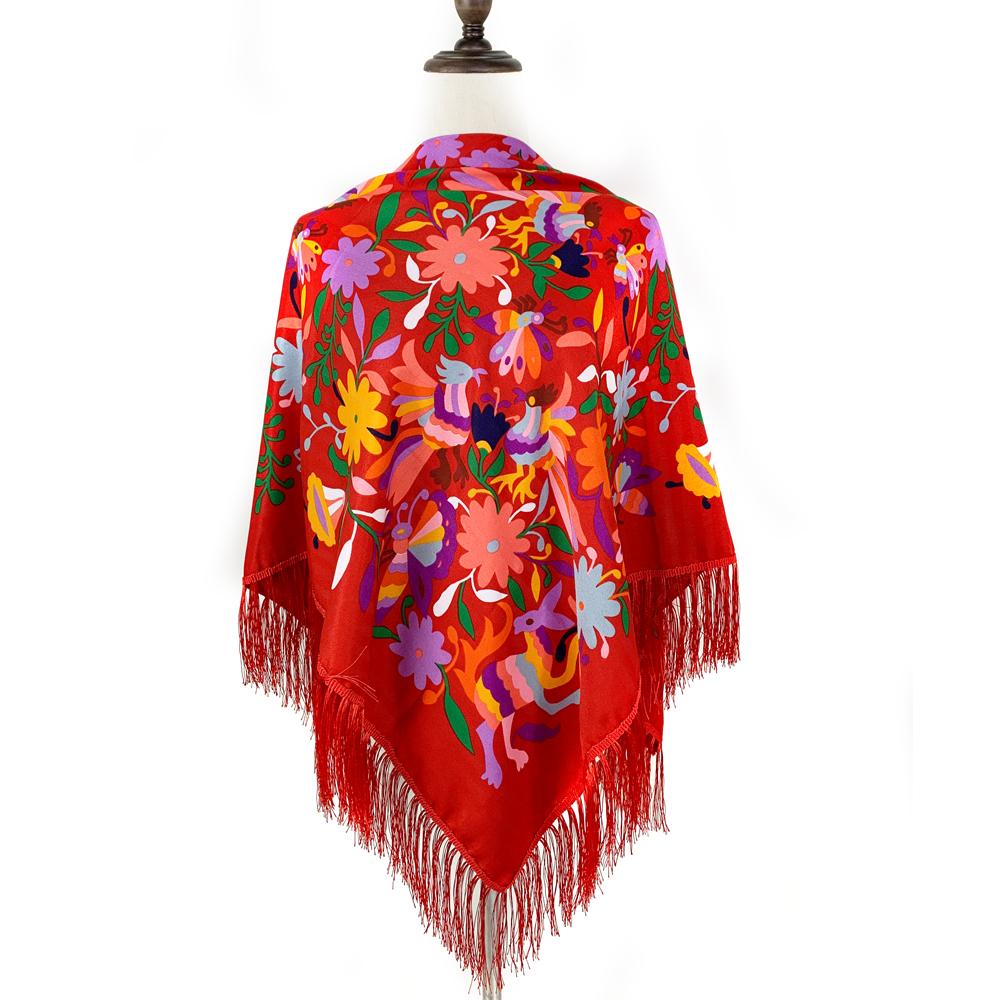 135*135Cm Russian Spain Square Scarf Women Flowers And Birds Bandana Fringed Shawl Babushka Handkerchief Female Head Wraps