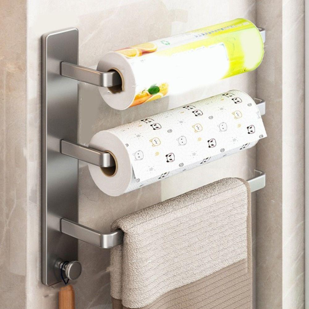 Wall Mounted Paper Towel Holder Carbon Steel Cling Film Storage Rack Roll Paper Dispenser  Bathroom