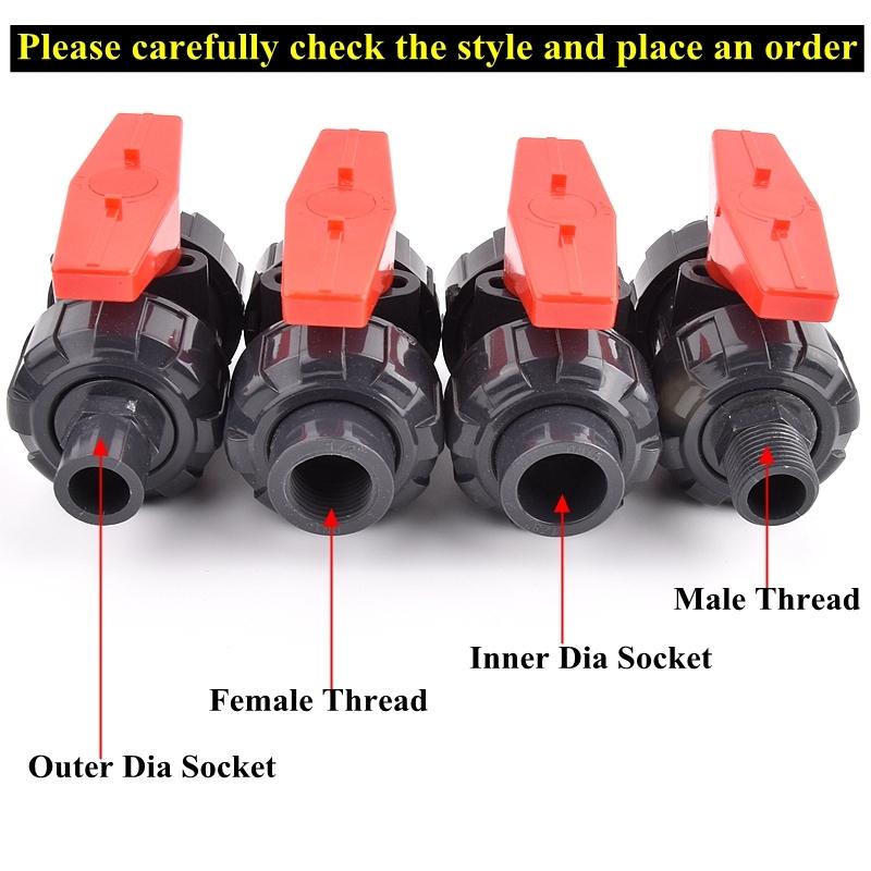 Grey 1/2 Inch~1 Inch Female Male Thread Union Ball Valve Garden Irrigation 20mm~32mm PVC Pipe Socket Water Control Valve