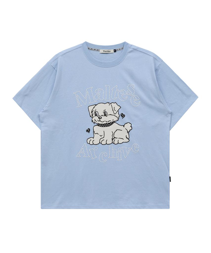 WAIKEI Vintage Cloud Archive Stitch Short Sleeve T-Shirt Sky Blue