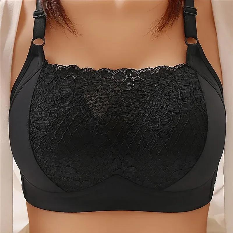 Women Large Size Bustier Underwear Women Thin Non-steel Ring Brassiere Mum Gathering Top Support Bra Mother Comfortable Brassier