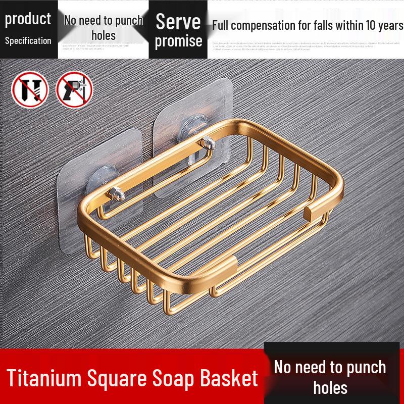 Punch-Free Wall-Mounted Black Aluminum Soap Dish Holder