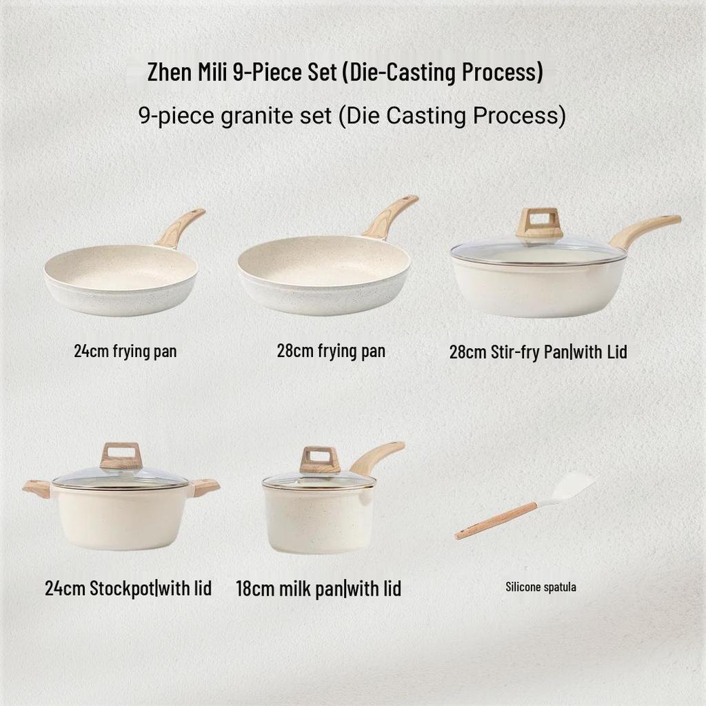 Granite Non-stick Cookware Set: Stovetop Milk Pot, Soup Pot, Wok, Frying Pan, Flat-bottomed Pan Kitchen Kit.