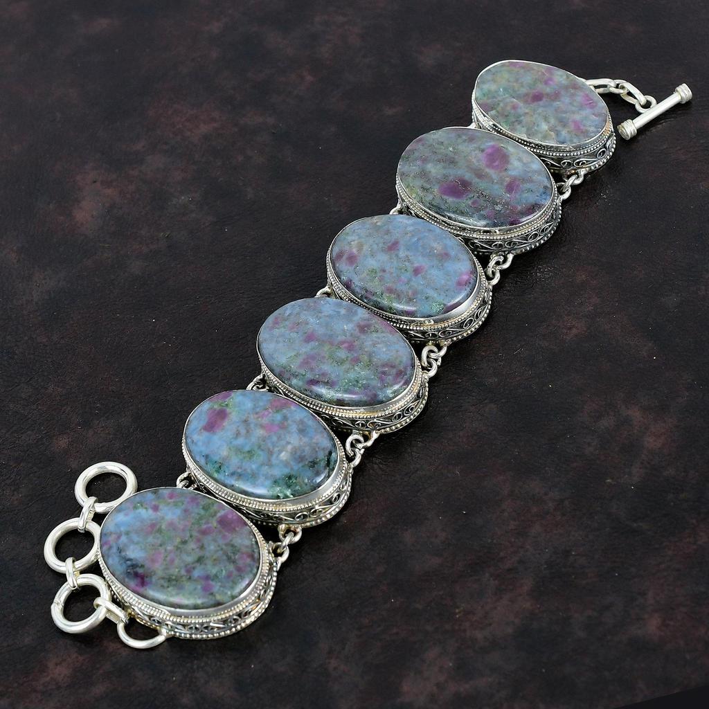 Ruby In Blue Kyanite Bracelet Gemstone Handmade Bracelet 925 Sterling Silver Bracelet Adjustable Chain Bracelet Vintage Jewelry Wedding Gift