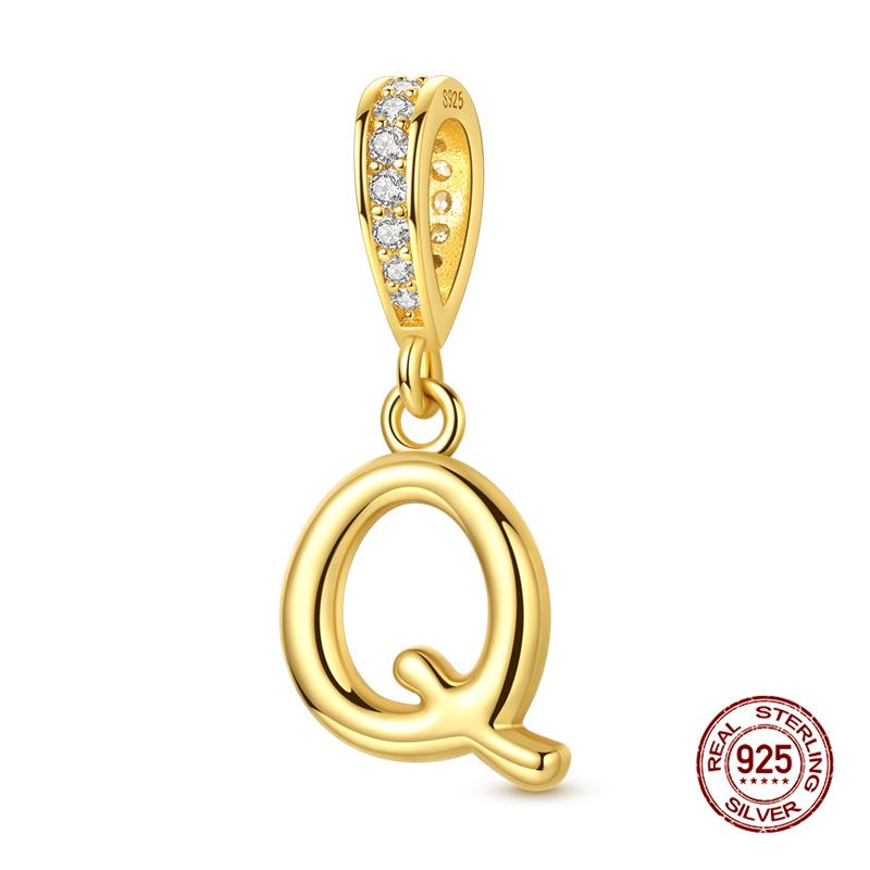 New In Original Charms Copper 26 Golden Letters A-Z Charm Bead Fit 3Mm Original Bracelet For Womens Diy Fashion Jewelry Gift